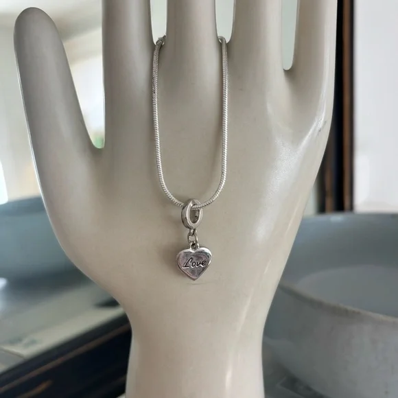 Love Charm Bracelet - Sterling Silver Snake Chain 7.5” - Picture 7 of 11